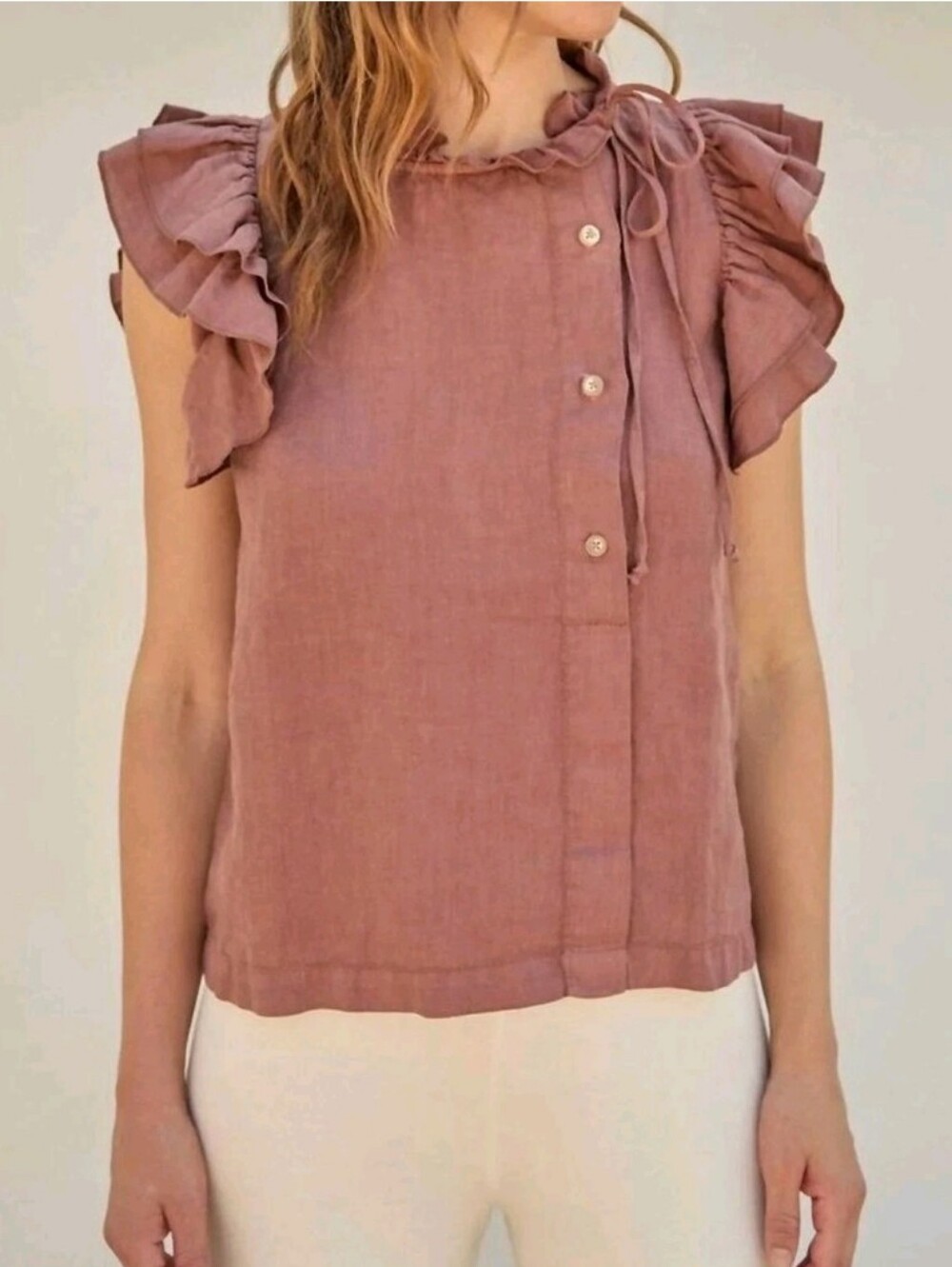 Sita Murt Mauve Linen Ruffle Blouse Size 40